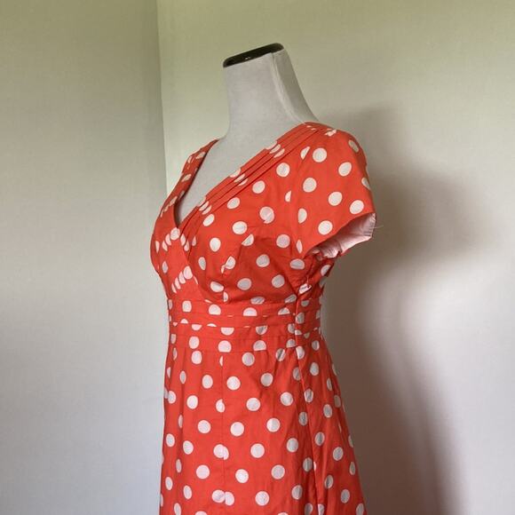 Boden Peachy Orange Pokadot Midi Dress, Size 2 - Picture 3 of 10